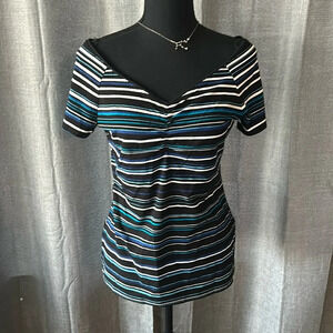 Blue white and black white house black market blouse